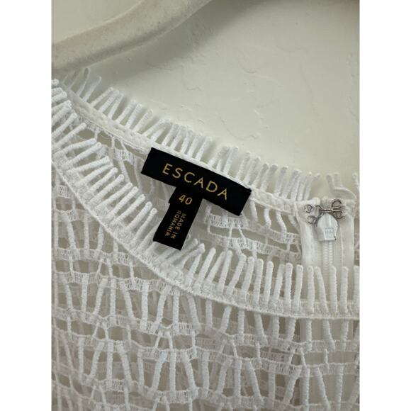 Escada White Fringe Trimmed Shift Dress - size 10 (40) - Picture 3 of 11